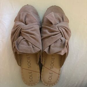 Sole Society Taupe Knotted Slide Mules